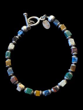 Silpada 925 Sterling Silver Silver Natural Stone Square Cut Retired Size 6.75"